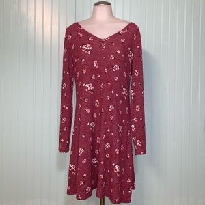 Large Magenta Flowery SO Brand Long Sleeve Dress